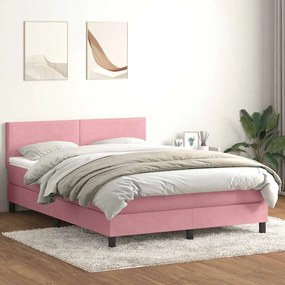 Κρεβάτι Boxspring με Στρώμα Ροζ 140x210 εκ. Βελούδινο