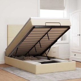 vidaXL Οθωμανικό κρεβάτι με στρώμα Cream 120x200cm ύφασμα