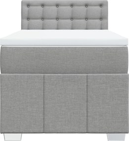 vidaXL Κρεβάτι Boxspring με Στρώμα Ανοιχτό Γκρι 90x190 εκ. Υφασμάτινο