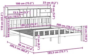 Κρεβάτι Βιβλιοθήκη Χωρίς Στρώμα 180x200 εκ Μασίφ Ξύλο Πεύκου - Λευκό