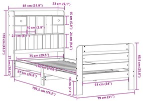 Κρεβάτι Βιβλιοθήκη Χωρίς Στρώμα Λευκό 75x190 εκ Μασίφ Πεύκο - Λευκό