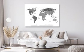 Εικόνα στο φελλό ενός εξαιρετικού παγκόσμιου χάρτη σε ασπρόμαυρο - 90x60  transparent