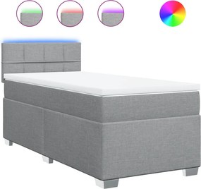 vidaXL Κρεβάτι Boxspring με Στρώμα Ανοιχτό Γκρι 90x200 εκ. Υφασμάτινο