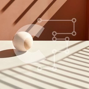 Intra Συλλεκτικό Ξύλινο Παζλ Plywood 4mm - Πλωτή ξύλινη μπάλα σε πορτοκαλί τοίχο Σε Ξύλινο Κουτί - Διαστάσεις Puzzle: 10x10 cm – 25 κομμάτια
