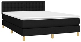 vidaXL Κρεβάτι Boxspring με Στρώμα & LED Μαύρο 140x190 εκ. Υφασμάτινο