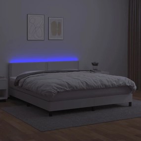 Κρεβάτι Boxspring με Στρώμα &amp; LED Λευκό 180x200 εκ. Συνθ. Δέρμα - Λευκό