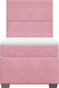 vidaXL Κρεβάτι Boxspring με Στρώμα Ροζ 90x200 εκ. Βελούδινο