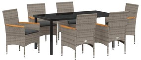 vidaXL Σέτ φαγητού για κήπο με μαξιλάρι 7 pcs Γκρι Πολυ ράταν