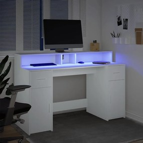 Γραφείο με LED Λευκό 140x55x91 εκ. από Επεξεργασμένο Ξύλο - Λευκό