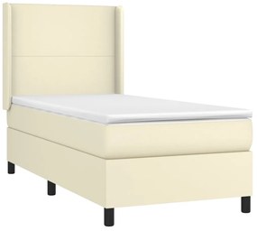 vidaXL Κρεβάτι Boxspring με Στρώμα Κρεμ 90x200 εκ. από Συνθετικό Δέρμα