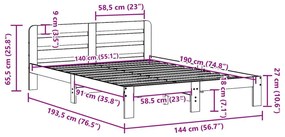 Σκελετός Κρεβατιού Χωρίς Στρώμα Καφέ 140x190 Μασίφ Ξύλο Πεύκου - Καφέ