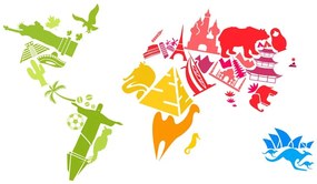 Εικόνα στον παγκόσμιο χάρτη φελλού με σύμβολα μεμονωμένων ηπείρων - 90x60  flags