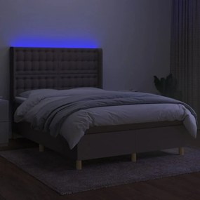 Κρεβάτι Boxspring με Στρώμα &amp; LED Taupe 140x200 εκ. Υφασμάτινο - Μπεζ-Γκρι