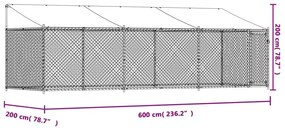 Κλουβί Σκύλου με Οροφή και Πόρτες Γκρι 6x2x2 μ. Γαλβ. Χάλυβας - Γκρι