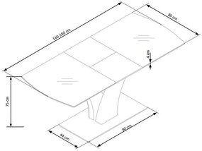 Τραπέζι Houston 657, Άσπρο, 75x80x140cm, 80 kg, Επιμήκυνση, Ινοσανίδες μέσης πυκνότητας, Επεξεργασμένο γυαλί, Μέταλλο, Ινοσανίδες μέσης πυκνότητας