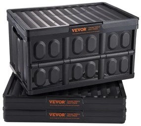 VEVOR Collapsible Storage Bins with Lids, 45L 3 Packs, Folding Plastic Stackable Utility Crates with Handles, Large Heavy Duty Containers for Clothes, Toys, Books, Snack, Shoes, and Grocery Organizing