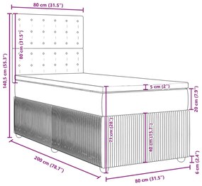 Κρεβάτι Boxspring με Στρώμα Σκούρο Μπλε 80 x 200 εκ. Βελούδινο - Μπλε