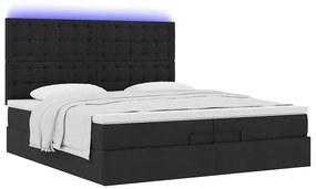 vidaXL Οθωμανικό κρεβάτι με στρώματα & LEDs Μαύρο 200x200cm ύφασμα