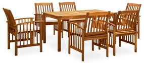 3058087  7 PIECE GARDEN DINING SET WITH CUSHIONS SOLID ACACIA WOOD (45962+2X312129) 3058087