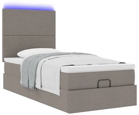 vidaXL Οθωμανικό κρεβάτι με στρώμα & LEDs Taupe 90x200 cm ύφασμα