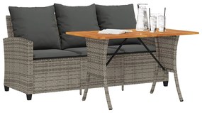 Καναπές Κήπου Τριθέσιος Γκρι Συνθ. Ρατάν με Τραπέζι/Μαξιλάρια