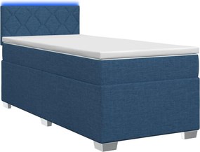 vidaXL Κρεβάτι Box Spring με Στρώμα και LED Μπλε 90 x 190 cm Ύφασμα