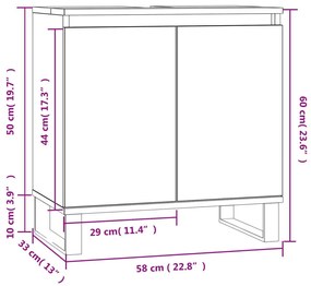 Ντουλάπι Μπάνιου Γκρι Σκυροδεμ. 58 x 33 x 60 εκ. Επεξεργ. Ξύλο - Γκρι