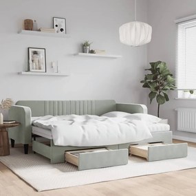 Καναπές Κρεβάτι Συρόμενος Αν. Γκρι 80x200εκ Βελούδο Συρτάρια - Γκρι