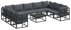 vidaXL Σετ Καναπέ Κήπου με μαξιλάρι 10 pcs Μαύρο Αλουμίνιο