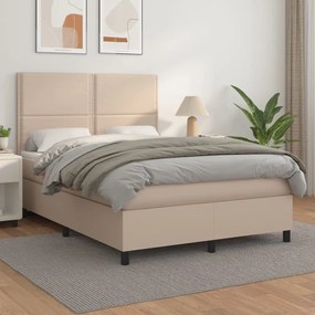 Κρεβάτι Boxspring με Στρώμα Καπουτσίνο 140x190εκ.από Συνθ.Δέρμα - Καφέ