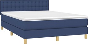 vidaXL Κρεβάτι Boxspring με Στρώμα &amp; LED Μπλε 140x190 εκ. Υφασμάτινο