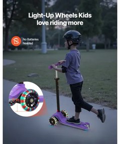 VEVOR Kick Scooter for Kids Ages 3+, 3-Wheel Toddler Scooter with Light-Up Wheels, Adjustable Height Handlebar, Wide Anti-Slip Deck, Lightweight Aluminum Frame for Boys &amp; Girls up to 74.8 kg, Purple