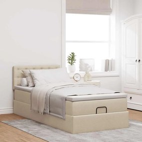 vidaXL Οθωμανικό κρεβάτι με στρώμα &amp; LEDs Cream 100x200 cm Ύφασμα