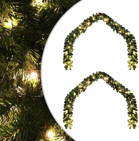 vidaXL Χριστουγεννιάτικη στεφάνη με 600 LED 2 pcs Πράσινο PVC