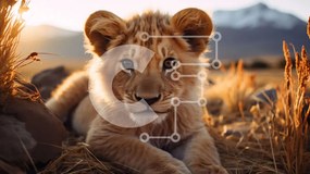 Intra Συλλεκτικό Ξύλινο Παζλ Plywood  4mm - Περίεργο λιοντάρι σε ένα χωράφι με ψηλό ξερό γρασίδι Σε Ξύλινο Κουτί - Διαστάσεις: 10x10 cm – 25 κομμάτια