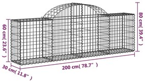 Συρματοκιβώτια Τοξωτά 12 τεμ. 200x30x60/80 εκ. Γαλβαν. Ατσάλι - Ασήμι