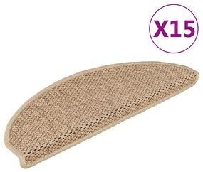 vidaXL Πατάκια Σκάλας Αυτοκόλλητα 15 τεμ Όψη Σιζάλ Χρώμα Άμμου 65x21x4
