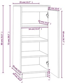 Παπουτσοθήκη Μαύρη 35 x 35 x 80 εκ. από Μασίφ Ξύλο Πεύκου - Μαύρο