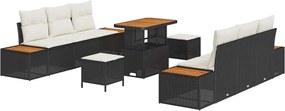 vidaXL Σετ Καναπέ Κήπου με μαξιλάρι 9 pcs Μαύρο Πολυ ράταν