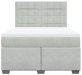 vidaXL Κρεβάτι Boxspring με Στρώμα Ανοιχτό Γκρι 140x190 εκ. Βελούδινο