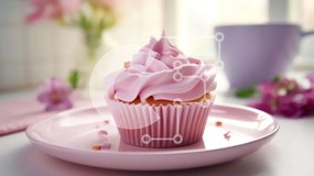 Σετ των 2 Intra Συλλεκτικό Ξύλινο Παζλ Plywood  4mm - Ροζ Cupcake με λουλούδια και φλιτζάνια καφέ Σε Ξύλινο Κουτί - Διαστάσεις: 10x10 cm – 25 κομμάτια