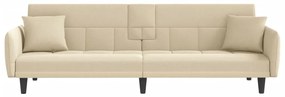 vidaXL Καναπές Κρεβάτι με Ποτηροθήκη Κρεμ Υφασμάτινος