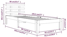 Πλαίσιο Κρεβατιού Λευκό 90 x 190 εκ. Μασίφ Ξύλο Single - Λευκό