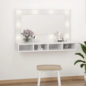 Έπιπλο Καθρέπτη με LED Γυαλιστερό Λευκό 90 x 31,5 x 62 εκ.