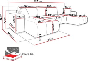 Γωνιακός καναπές Furyn U-Leuko - 312.00Χ145.00Χ72.00cm