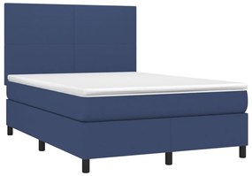 vidaXL Κρεβάτι Boxspring με Στρώμα &amp; LED Μπλε 140x190 εκ. Υφασμάτινο