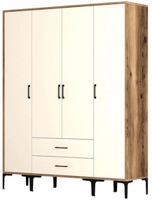 Ντουλάπα Τετράφυλλη Kumsal 845HCT5481 160x47,5x201,4cm Walnut-Cream Τετράφυλλη