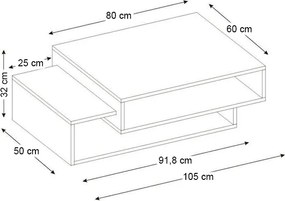 Τραπεζάκι σαλονιού Tab Megapap χρώμα λευκό - καρυδί 105x60x32εκ.
