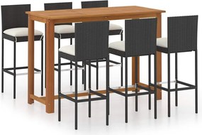 vidaXL Σετ Επίπλων Μπαρ Κήπου 7 τεμ. Μαύρο με Μαξιλάρια
