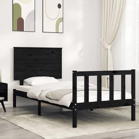 Πλαίσιο Κρεβατιού με Κεφαλάρι Μαύρο 90x200 εκ. Μασίφ Ξύλο
